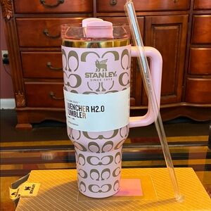Stanley Chanel Pink and Brown Tumbler with Straw